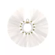 Pendentif éventail avec pompons en raphia 53 mm - Blanc - Doré x1