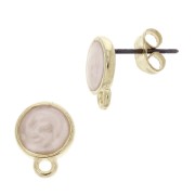 Clous d'oreilles rond en résine époxy  11.5x9 mm Doré à l'or fin - White pearl x2|raw }}