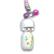 Poupée Kokeshi en bois décoré 40 mm Blanc x1