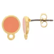 Clous d'oreilles rond en résine époxy  11.5x9 mm Doré à l'or fin - Saumon x2