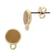 Clous d'oreilles rond en résine époxy  11.5x9 mm Doré à l'or fin - Moutarde x2|raw }}