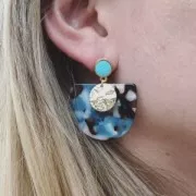 Clous d'oreilles rond en résine époxy  11.5x9 mm Doré à l'or fin - Ivoire x2