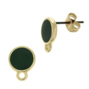 Clous d'oreilles rond en résine époxy  11.5x9 mm Doré à l'or fin - Vert sapin x2|raw }}