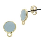 Clous d'oreilles rond en résine époxy  11.5x9 mm Doré à l'or fin - Bleu x2|raw }}