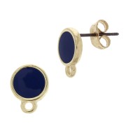 Clous d'oreilles rond en résine époxy  11.5x9 mm Doré à l'or fin - Bleu Marine x2|raw }}
