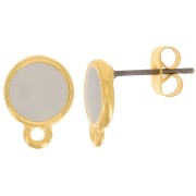 Clous d'oreilles rond en résine époxy  11.5x9 mm Doré à l'or fin - Taupe x2|raw }}