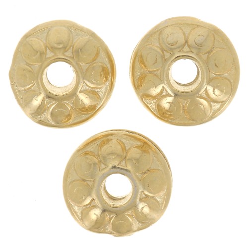Perles rondes aplaties en zamac - ethnique - 7 mm - Doré à l'or fin x4