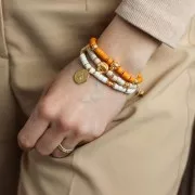 Perles rondes aplaties en zamac - ethnique - 7 mm - Doré à l'or fin x4