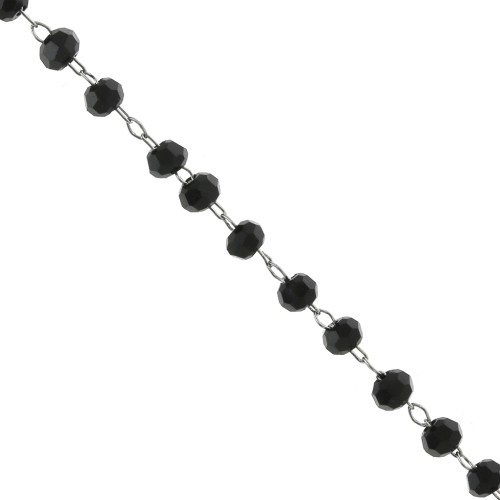 Chaîne avec perles facettées en verre 3 mm en Acier inoxydable 304 - Noir x1m