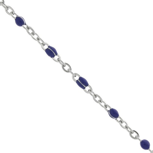 Chaîne avec perles en résine époxy 2 mm - Acier inoxydable 304 - Bleu marine x1m