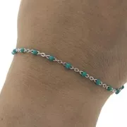 Chaîne avec perles en résine époxy 2 mm - Acier inoxydable 304 - Turquoise x1m