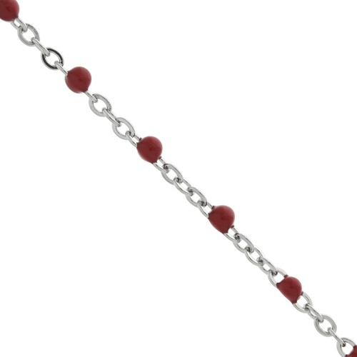 Chaîne avec perles en résine époxy 2 mm - Acier inoxydable 304 - Rouge x1m