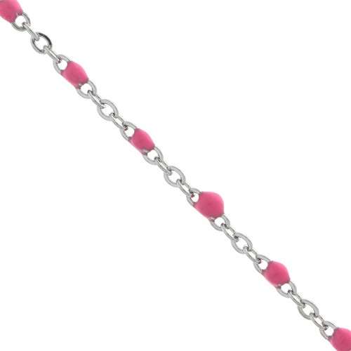 Chaîne avec perles en résine époxy 2 mm - Acier inoxydable 304 - Rose x1m