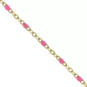 Chaîne avec perles en résine époxy 2 mm - Acier inoxydable 304 Doré - Rose x1m