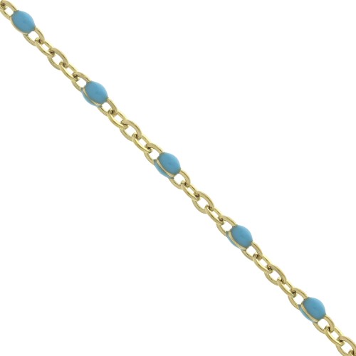 Chaîne avec perles en résine époxy 2 mm Acier inoxydable Doré - Bleu turquoise x1m