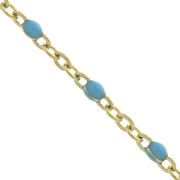 Chaîne avec perles en résine époxy 2 mm Acier inoxydable Doré - Bleu turquoise x1m