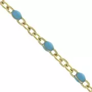 Chaîne avec perles en résine époxy 2 mm Acier inoxydable Doré - Bleu turquoise x1m