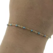 Chaîne avec perles en résine époxy 2 mm Acier inoxydable Doré - Bleu turquoise x1m