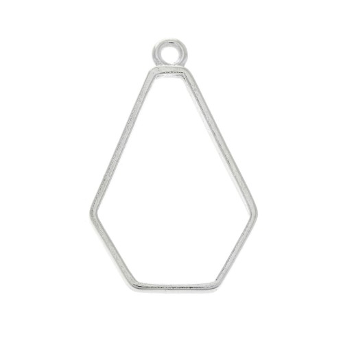 Pendentif hexagone pour résine UV et pâte polymère 35x22.5 mm-Placage argent finx1