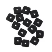 Perles rondelles carrées - Heishi - en céramique 6.3 mm - Noir mat x20