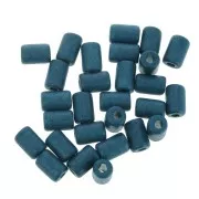 Perles tubes style Heishi en céramique 6.8x10 mm - Bleu canard mat x10