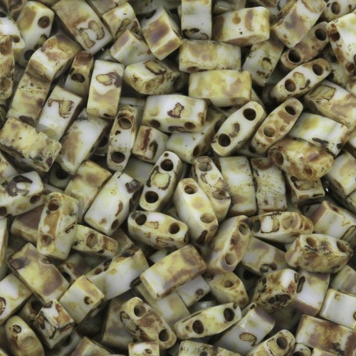 Miyuki Half Tila Beads 5x2.3x1.9mm HTL-4512 - Opaque Yellow Picasso x10g