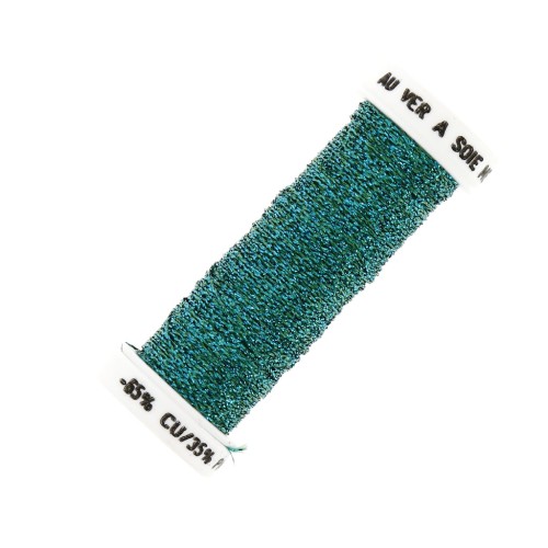 Fil à broder métallisé tressé 4 - Au ver à soie pour broderie Turquoise (029) x10m