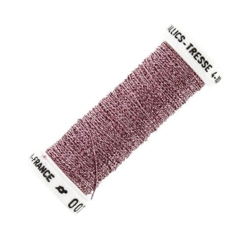 Fil à broder métallisé tressé 4 Au ver à soie pour broderie Rose (007) x10m