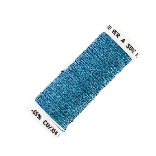 Fil à broder métallisé tressé 16 Au ver à soie pour broderie Bleu Azur (006) x10m