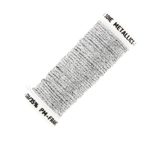 Fil à broder métallisé tressé 16  Au ver à soie pour broderie -Argenté (001) x10m