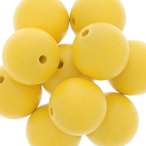 Perles rondes en bois 20 mm - Jaune x5