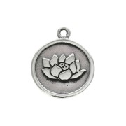 Breloque ronde motif fleur de lotus 14.5 mm en Argent 925 x1