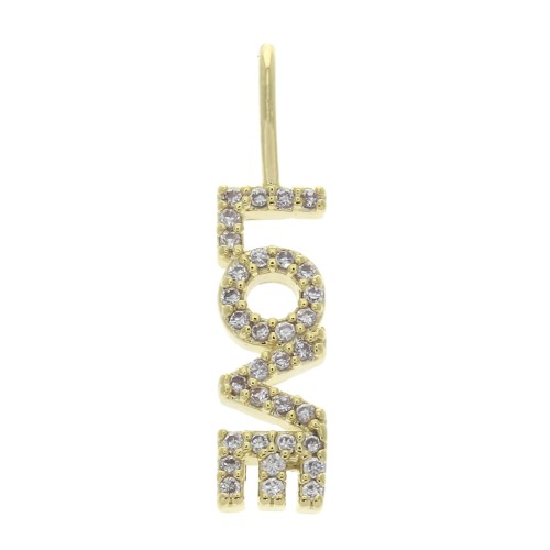 Pendentif Love avec oxydes de zirconium 22x5 mm - Doré - Crystal x1