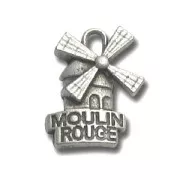 Breloque Moulin Rouge 20 mm Placage Argent fin vieilli x1