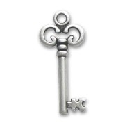 Pendentif clé 30 mm Placage Argent fin vieilli x1