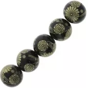 Perle japonaise Tensha en résine - Decal Miyuki 12 mm - Noir - Doré x1