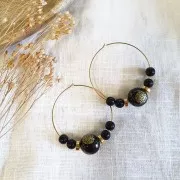 Perle japonaise Tensha en résine - Decal Miyuki 12 mm - Noir - Doré x1