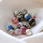 Perle japonaise Tensha en résine - Decal Miyuki 12 mm - Gris - Crème - Doré x1