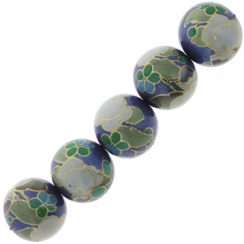 Perle japonaise Tensha en résine - Decal Miyuki 12 mm - Bleu - Vert - Doré x1
