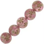 Perle japonaise Tensha en résine - Decal Miyuki 12 mm - Rose transparent - Doré x1