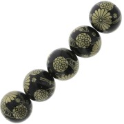 Perle japonaise Tensha en résine - Decal Miyuki 14 mm - Noir - Doré x1