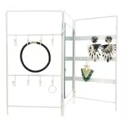 Porte bijoux - présentoir à bijoux style paravent avec miroir 26x42 cm - Blanc x1