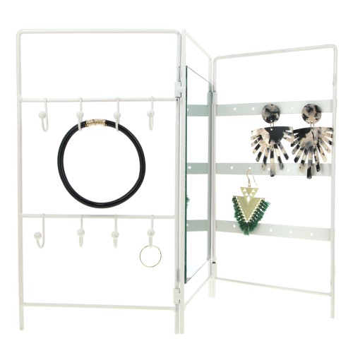 Porte bijoux - présentoir à bijoux style paravent avec miroir 26x42 cm - Blanc x1
