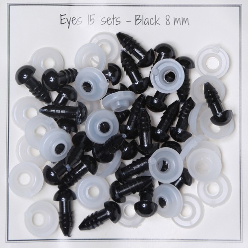 Yeux de sécurité en plastique - pour peluche et amigurumi - 8 mm - Noir x15 paires