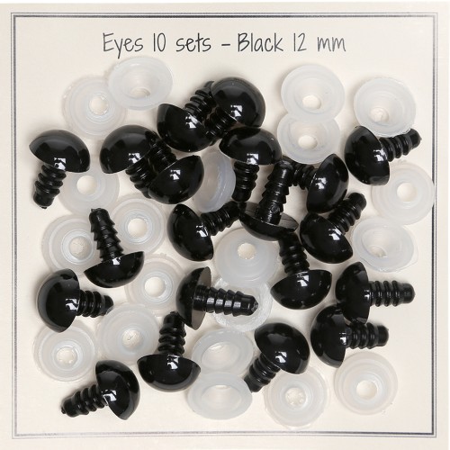 Yeux de sécurité en plastique - pour peluche et amigurumi - 12mm - Noir x10 paires
