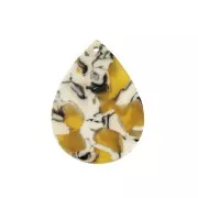 Pendentif goutte 31x22 mm - Ecaille de tortue - Ocre - Blanc x1