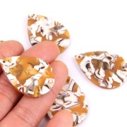 Pendentif goutte 31x22 mm - Ecaille de tortue - Ocre - Blanc x1