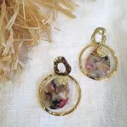 Pendentif goutte 31x22 mm - Ecaille de tortue - Ocre - Blanc x1