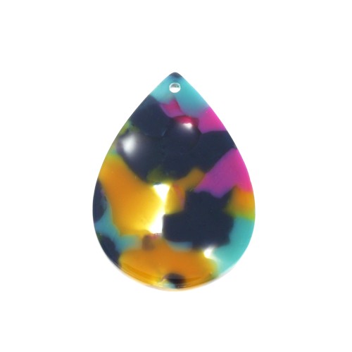 Pendentif goutte 31x22 mm - Ecaille de tortue - Fuchsia - Bleu - Camel x1