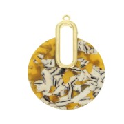Pendentif - boucles d'oreilles design  57x44 mm Ecaille de tortue - Ocre - Blanc x1|raw }}